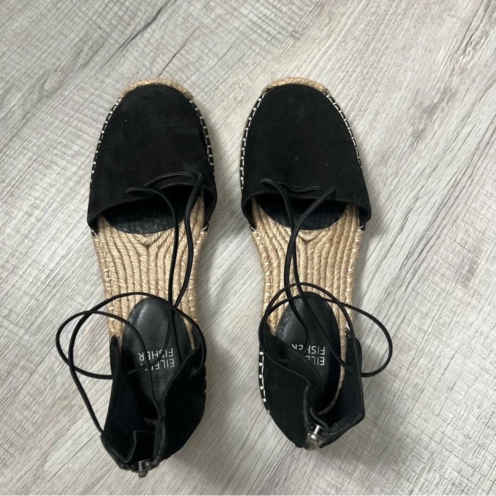 EILEEN FISHER Lace Leather Espadrille Black and Tan Size 7